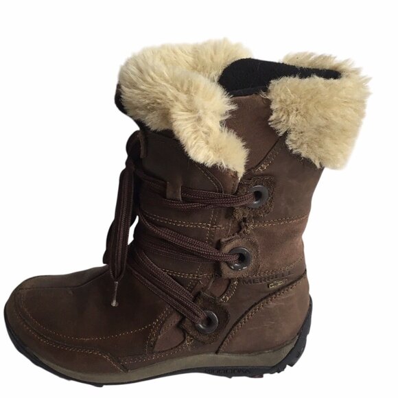 Merrell Nikita Winter Boots Womens 6 Brown Leather Primaloft Waterproof Hiking - Picture 2 of 13